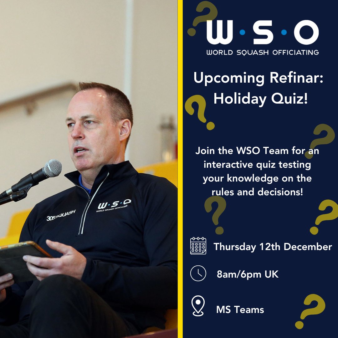 🚨 UPCOMING REFINAR 🚨

Join the WSO Team for an interactive Holiday Quiz! Sign up here: bit.ly/3ANeizD