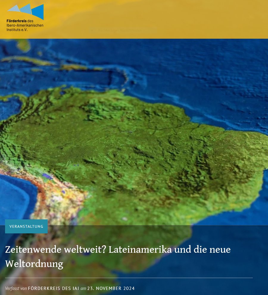 Wie prägt die 'Zeitenwende' Lateinamerika und die neue Weltordnung? Der Förderkreis des IAI lädt Sie herzlich zur spannenden Diskussion am 26.11.2024 ein. Experten teilen ihre Perspektiven zu globalen Herausforderungen. 
👉tinyurl.com/5b95ejdd
 #Weltpolitik #Zeitenwende