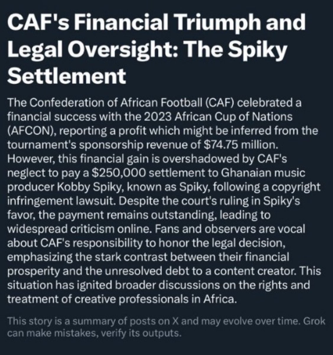 Good evening <a href="/CAF_Online/">CAF Online</a> 

Stop the legal gymnastics and pay <a href="/therealSpiky/">Kobby Spiky Nkrumah</a> what’s due him. 

#CAFMustPaySpiky