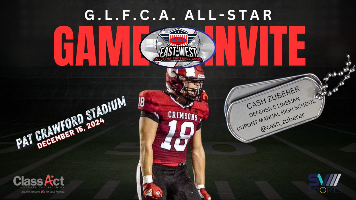 blts_network's tweet photo. 🚨@GLFCA1 EAST VS. WEST ALL-STAR FOOTBALL GAME🚨
DATE: DECEMBER 15, 2024
LOCATION: @Ballard_Bruins (LOUISVILLE, KY)

☆Congrats to DL @cash_zuberer of @dupontmanualfb on his OFFICIAL INVITE to the 2024 GLFCA East vs. West All-Star Football Game☆

*FURTHER DETAILS SHARED LATER* https://t.co/GegKcu5ciq