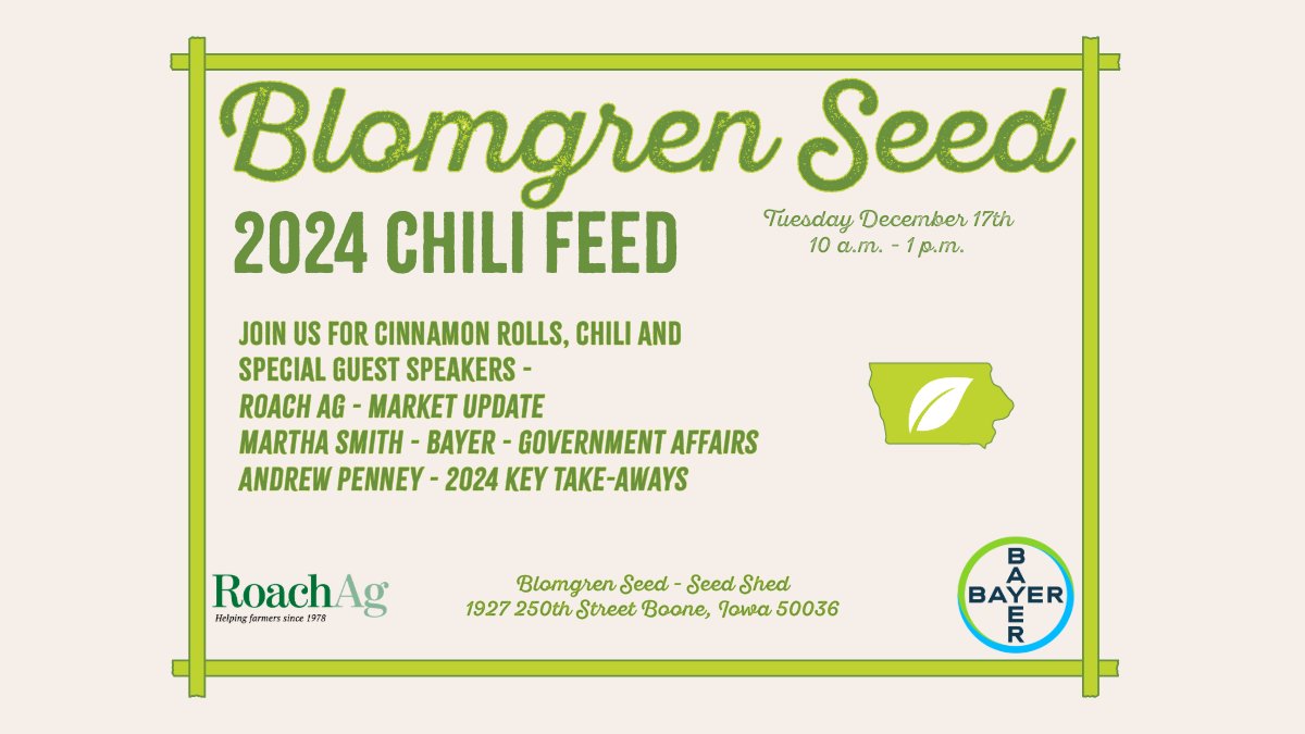 seanblomgren's tweet photo. 2025 will be an exciting year - join representatives from @RoachAg to discuss commodity market updates, @ms4cy from @Bayer4CropsUS to discuss government affairs, and @CyPathology for our key learnings from the 2024 growing season!  RSVP today! https://t.co/4y232Jc0Vv