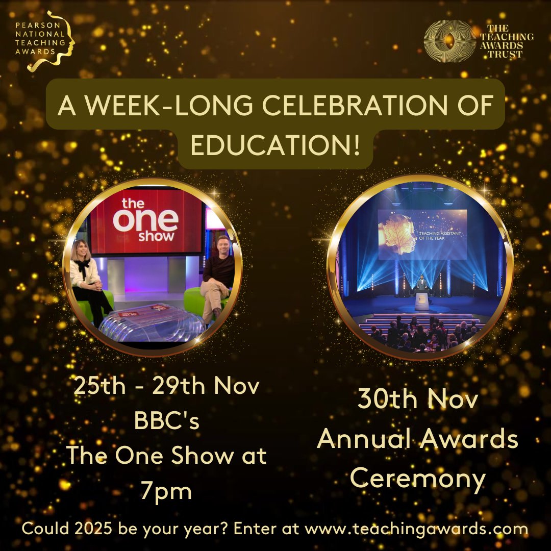 Confederation of School Trusts (@cstvoice) on Twitter photo Tune into <a href="/BBCTheOneShow/">BBC The One Show</a> every evening this week for a celebration of education and watch the surprise Gold Winner reveals of <a href="/TeachingAwards/">The Pearson National Teaching Awards</a>. Could this be your school next year? Enter now and make 2025 a year to celebrate: bit.ly/4ewh8Ho #TeachingHeroes Tune into <a href="/BBCTheOneShow/">BBC The One Show</a> every evening this week for a celebration of education and watch the surprise Gold Winner reveals of <a href="/TeachingAwards/">The Pearson National Teaching Awards</a>. Could this be your school next year? Enter now and make 2025 a year to celebrate: bit.ly/4ewh8Ho #TeachingHeroes