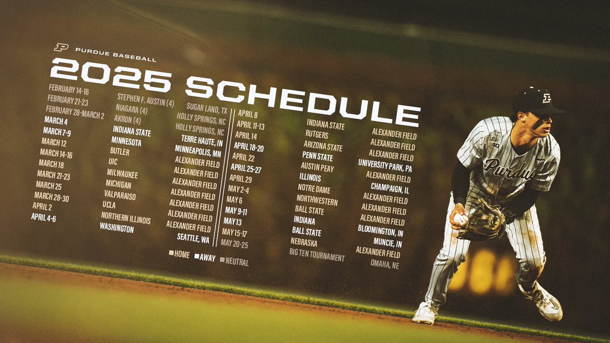 🏟️ Our 27 home dates this spring includes first-ever visits from UCLA, ASU &amp; Notre Dame.

Playing 32 of 56 games in our home state, but we're also headed in all directions for road trips -- Texas, North Carolina, Minnesota &amp; Washington. #BoilerUp ✈️

📰 boile.rs/BSBslate25