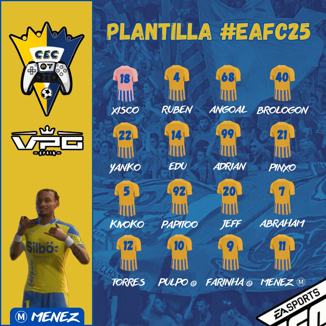🔵#CADISTASECLUB🟡

📰 | Os presentamos a nuestros 16 Cadistas que defenderan nuestros colores esta temporada en 3°B <a href="/VPG_Spain/">Virtual Pro Gaming España</a> 🏆| #EAFC25 🎮⚽️

🗣 [ɴᴀᴅɪᴇꜱ ᴇꜱ ᴍᴇᴊᴏʀ Qᴜᴇ ᴛᴏᴅᴏꜱ ᴊᴜɴᴛᴏꜱ,ꜱᴏᴍᴏꜱ ᴄᴀᴅɪꜱᴛᴀꜱ] 💛

#ADNCADISTA #EAFC25
#AREAMOVIL #APOLEUJEREZ
