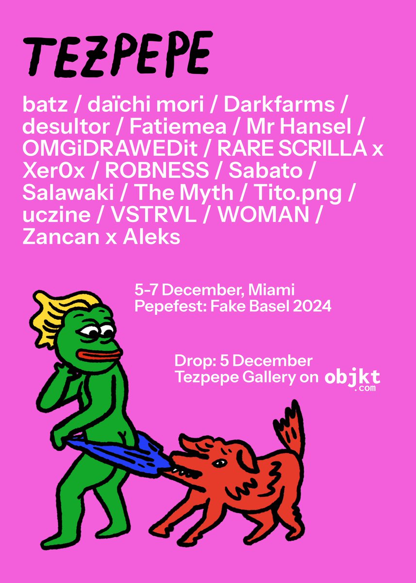 Announcing tezpepe: Miami Edition 🌴 

Coming this December to Fake Basel &amp; <a href="/objktcom/">objkt</a>