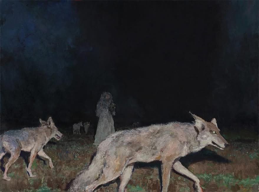 GC_Tweeter's tweet photo. “Borrelli circled by wolves; in pastel” circa 2024 https://t.co/zMGT6GrMZe