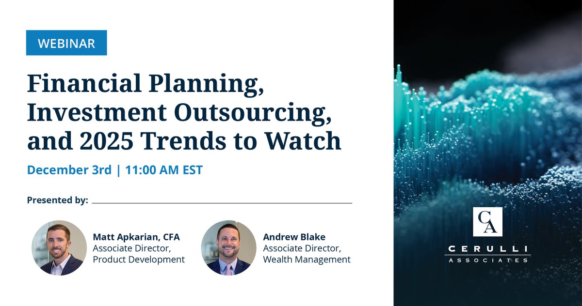 Will #modelportfolios and #financialplanning adoption accelerate in 2025? Join <a href="/MattAtCerulli/">Matt Apkarian, CFA</a> and <a href="/AndrewAtCerulli/">Andrew Blake</a> for our answers to this question and more on December 3. Save your spot: cerulli.com/webinars/webin… #webinar