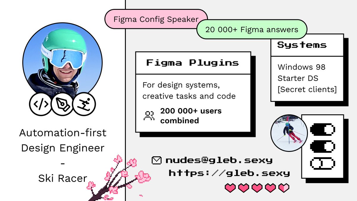 I’m looking for opportunities to fund my ski season! ⛷️ Help me spread the word? 🤗

I specialize in building <a href="/figma/">Figma</a> plugins, design systems solutions and would be happy to design anything. Mostly interested in freelance &amp; consulting but anything goes. Small jobs are ok! ✨

1/2