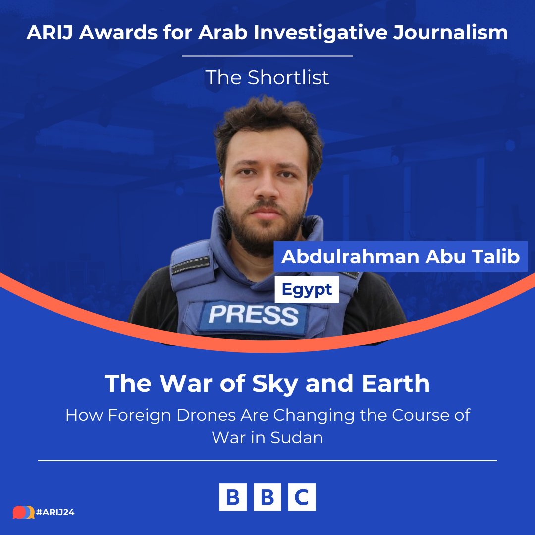ARIJNetwork's tweet photo. 6️⃣ The short investigative report by BBC Arabic, published in over ten languages

"The War of Sky and Earth: How Foreign Drones Are Changing the Course of War in Sudan"
by journalist Abdulrahman Abu Talib

The investigative report documents the sources of armament for the Sudanese army and the Rapid Support Forces and reveals how both sides are supplied with drones that have shifted the dynamics of the conflict 
and expanded its reach to new areas in Sudan.

Watch investigation ⬇️
https://t.co/XrpdH3JdBo 

#ARIJ24
@BBCArabic @abutaleb25