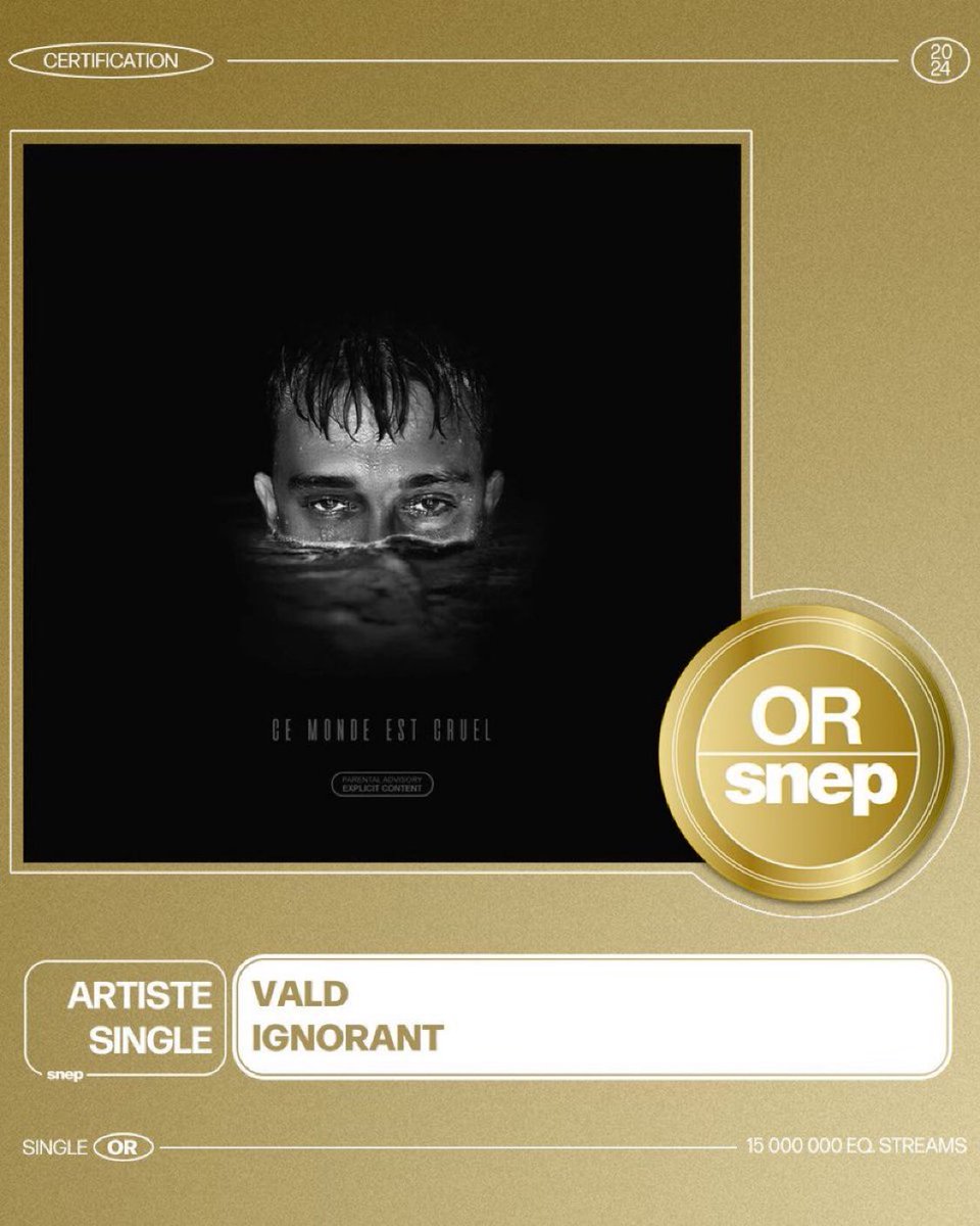 ValdPunchs's tweet photo. « IGNORANT » est certifié single d’Or !📀 https://t.co/hL25eubN0O