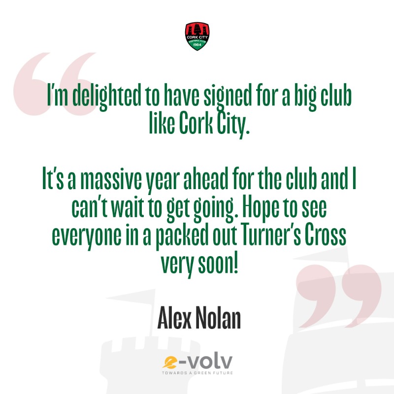 CorkCityFC's tweet photo. 𝗪𝗲𝗹𝗰𝗼𝗺𝗲 𝘁𝗼 𝗖𝗶𝘁𝘆, 𝗔𝗹𝗲𝘅! 👋🏼

Cork City FC are delighted to announce that we have agreed terms for the signing of Alex Nolan. 🗞️

2025 Signings presented by https://t.co/F4r7UEDxZQ 🤝

Full story 👇🏼
https://t.co/q5RF2oUtAF

#CCFC84 🇮🇹