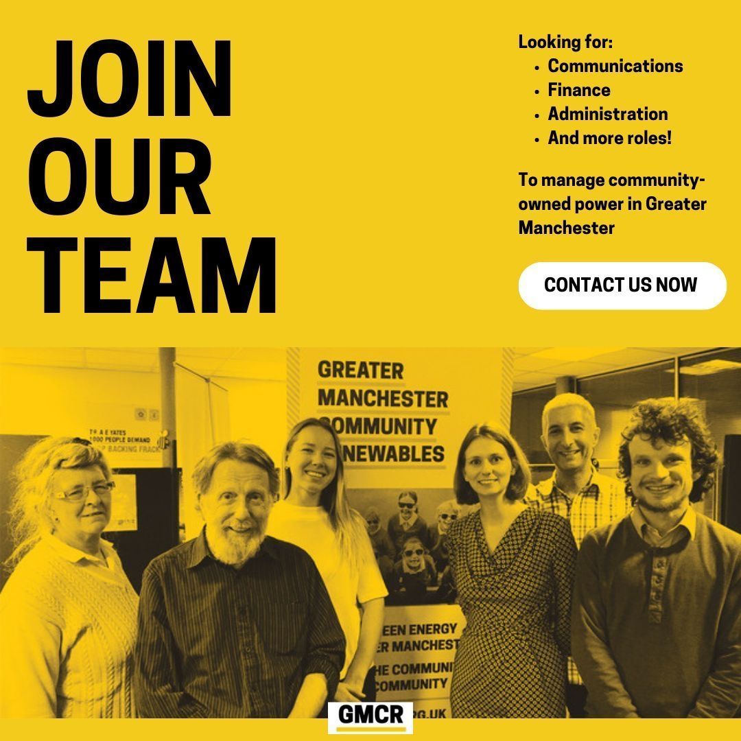 🌟Join the Energy Revolution at GMCR!🌟

We are leading the charge for community-owned power in GM and we need your energy! (GMCR is wholly volunteer run!) ⚡💚. 

Many roles on offer inc. comms, finance, admin and more! 🙌🏼
 
Think you can spare some time? Get in touch ! ⚡