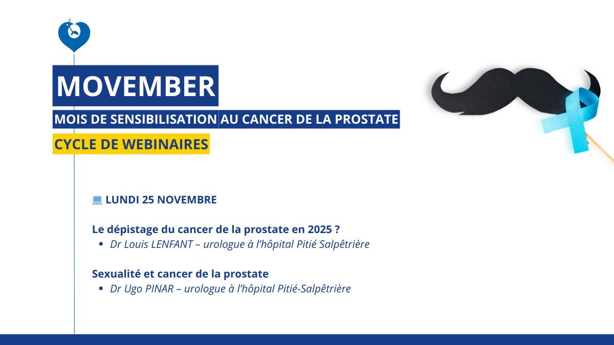 HopPitieSalpe's tweet photo. #Movember2024 | Le cycle de webinaire démarre aujourd'hui. Rejoignez-nous !

▪️ Le dépistage du cancer de la #prostate en 2025
▪️ Sexualité et cancer de la prostate
➡️ https://t.co/CB5RnBUBJs

@HopitalTenon @APHP @FaculteSanteSU https://t.co/OJfJLRLamt