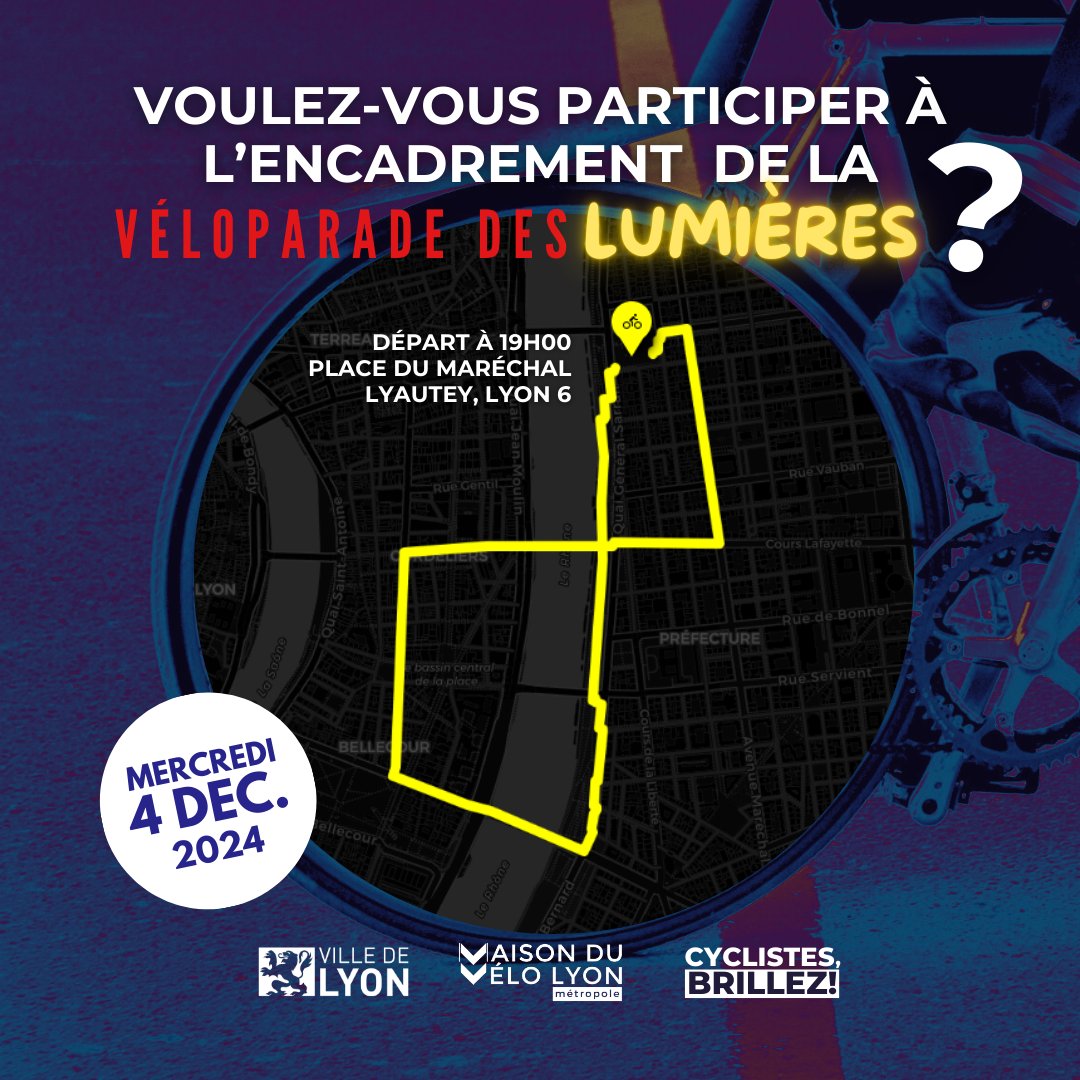maisonvelolyon's tweet photo. 🚴‍♀️ La Véloparade des Lumières cherche ses encadrant·es bénévoles ! ✨

💡 Demain soir, nous donnons rdv à toutes celles et ceux qui souhaitent participer à l’encadrement du cortège pour un temps de formation. Inscrivez-vous en tant que bénévole 🫶 : https://t.co/gd5euzUDIc https://t.co/LYqq7BWSzj