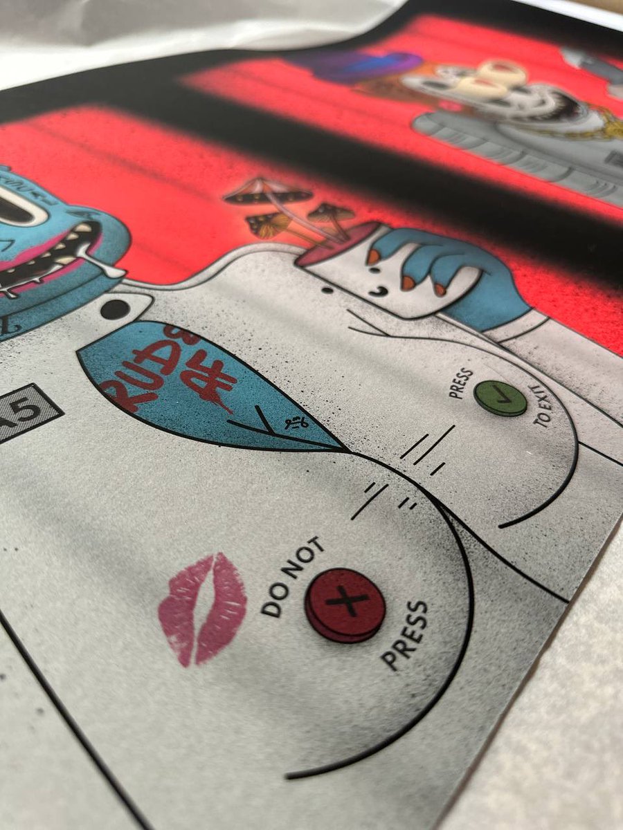 CollectionRude's tweet photo. Not all NFTs are built the same &amp; this right here is just insane!

3 of the #AstroDam NFTs were printed together to create the whole scene.

Printed on gallery quality, Bamboo paper, 48 inches x 16 inches of pure magic. 

Even the @xrpcafe mug has been hijacked in the traits 🍄☕️ https://t.co/qbL8W4EyZ3