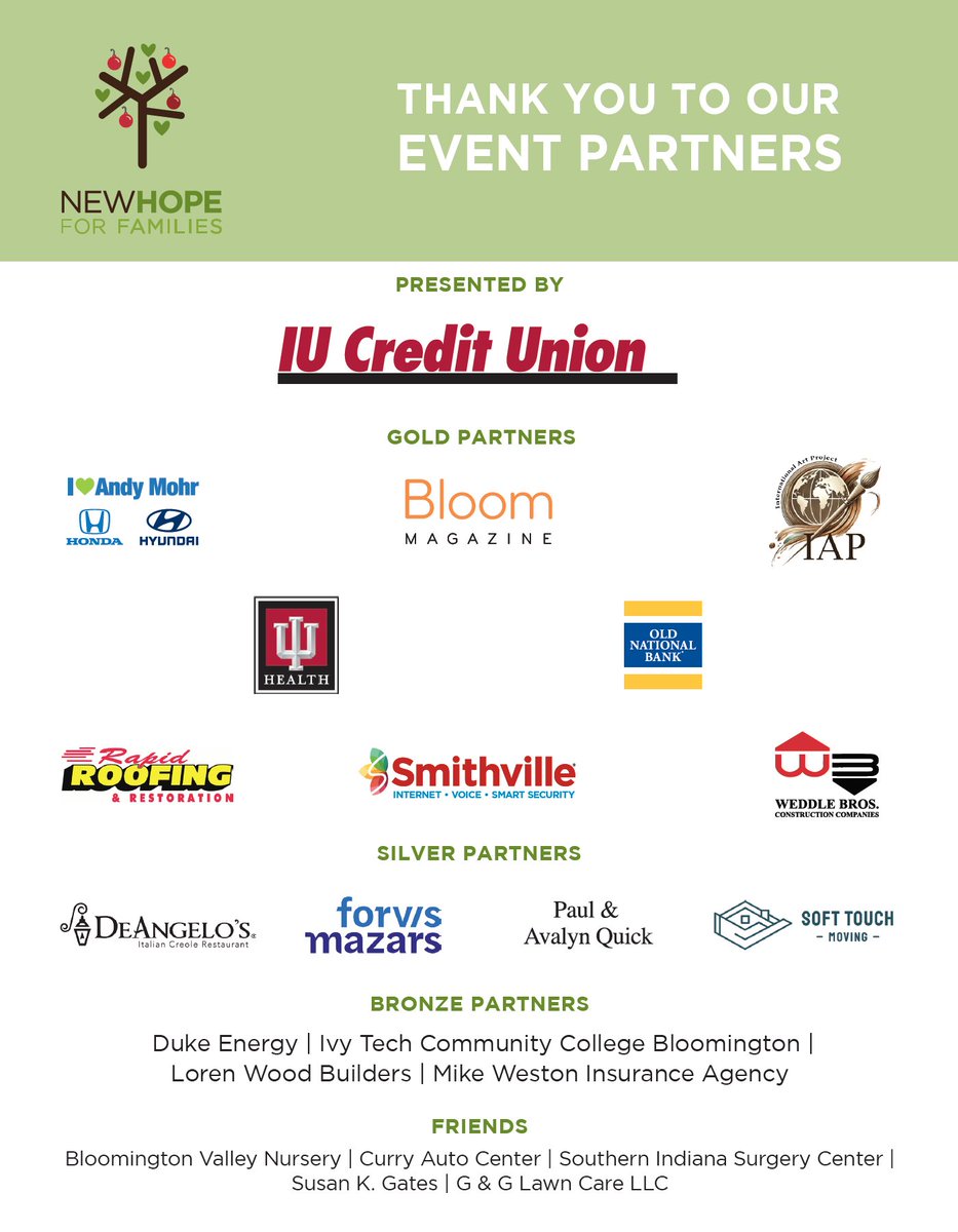 Last week was our annual Hope for the Holidays tree festival and this week is Thanksgiving, and it is in that spirit that we wish to express our thanks to our event partners. All of these generous partners helped make this year's Hope for the Holidays our most successful to date.