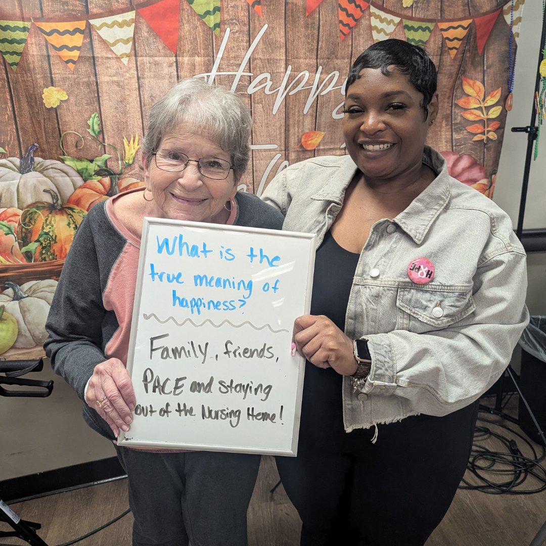 PACESEMI's tweet image. What is the true meaning of happiness? “Family, friends, PACE, and staying out of the nursing home!” We asked our participants and employees some questions – here’s what they had to say. #QandASession #question #advice