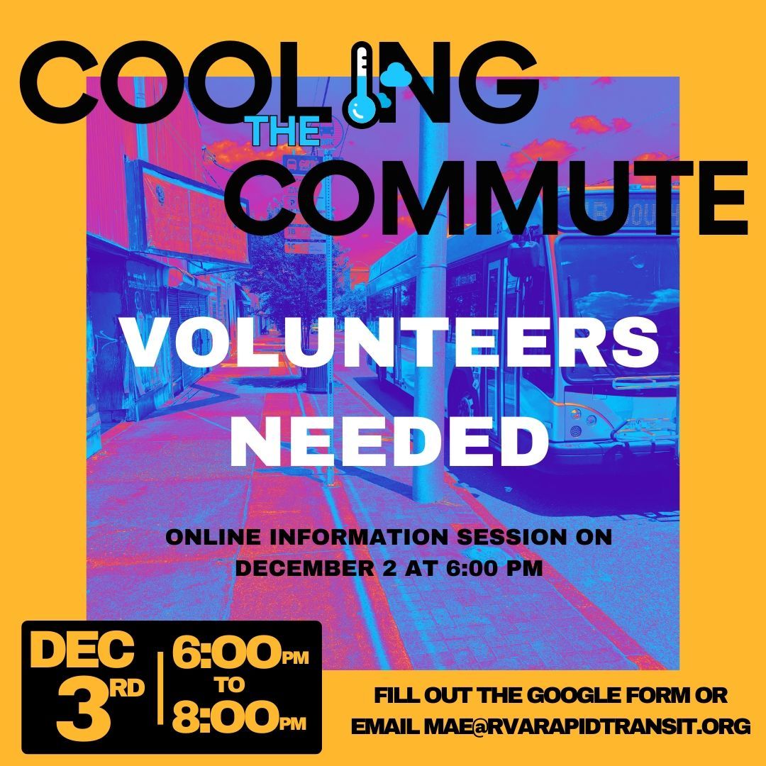 We are seeking volunteers to help us set up our Cooling the Commute event on Giving Tuesday, December 3rd! Please fill out this Google Form to register: docs.google.com/forms/d/1DMn8u… 

If you're unable to volunteer, please consider donating to our cause: givebutter.com/coolingthecomm…
