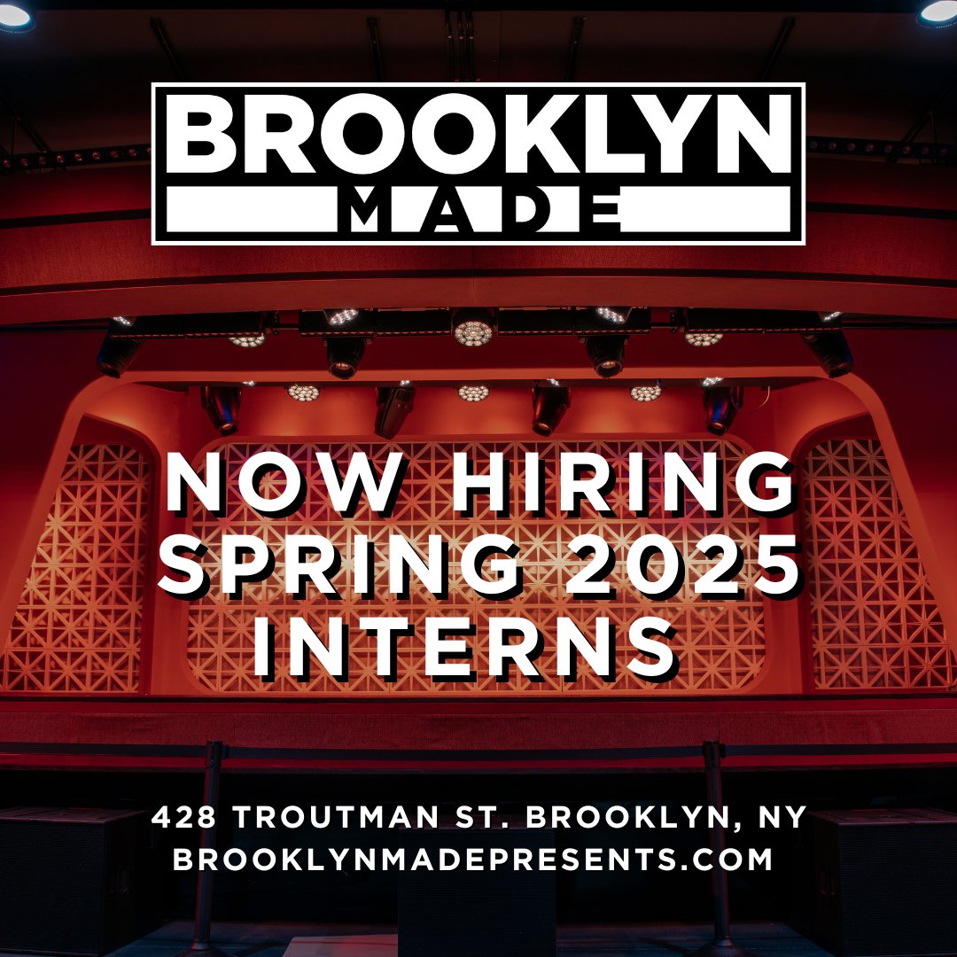 Brooklyn Made Presents (@bkmadepresents) on Twitter photo We are hiring Spring 2025 Interns! πΆ More info: bit.ly/4fBgE3L We are hiring Spring 2025 Interns! πΆ More info: bit.ly/4fBgE3L