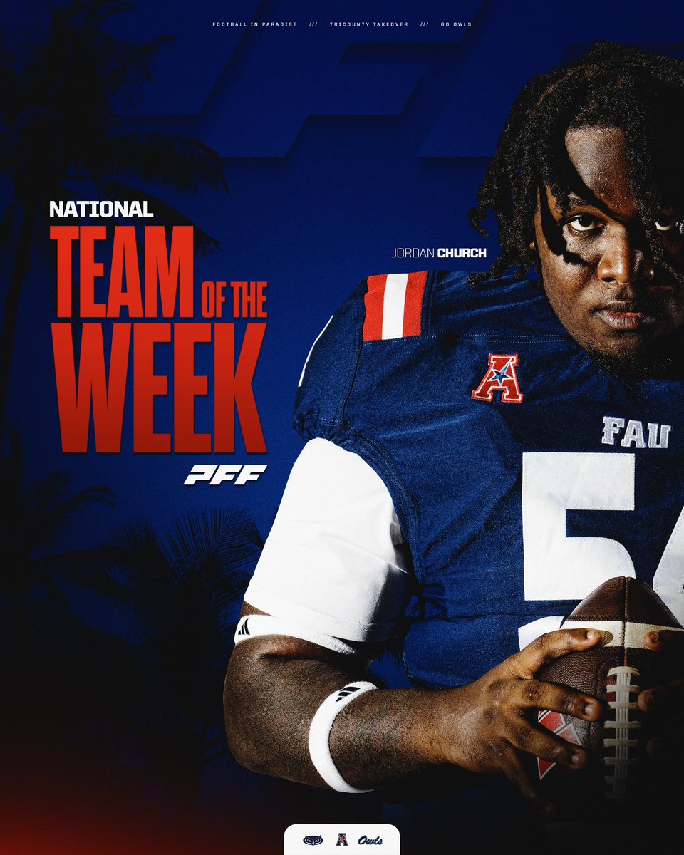 FAUFootball's tweet image. With a 87.5 grade, @B1GJay77 was named to the @PFF_College National Team of the Week!👏