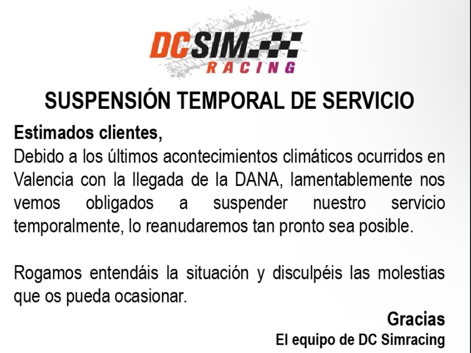 Nikos4Life's tweet image. ⚠️  DC SimRacing - Info ⚠️

Andrea, fundador (@dcsimracing), informa:

📧 Email: dcsimracing@gmail.com
📱 WhatsApp: +34 611 62 42 27

🔔 Negocio en cese de actividad. La web no está operativa ni se prevé su reactivación por ahora.

Usa estos contactos para cualquier consulta.

🙏🏻