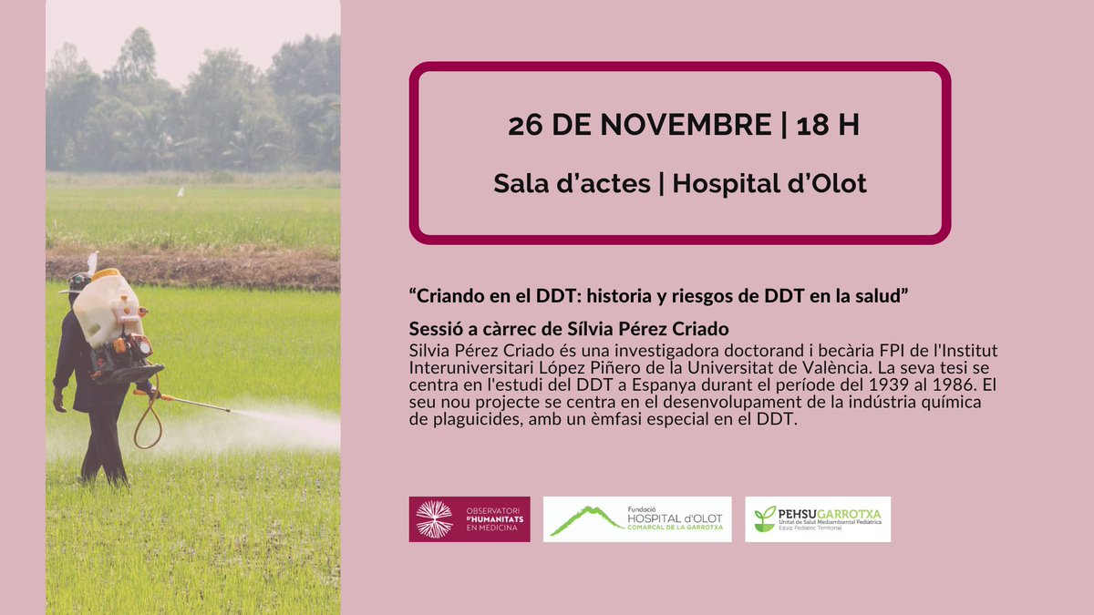 joel piqué (@jpiqueb) on Twitter photo Dimarts 26 de novembre a <a href="/hospiolot/">F. Hospital d'Olot</a> la Dra. Sílvia Pérez Criado ens parlarà de la història del DDT en salut. Us esperem! Dimarts 26 de novembre a <a href="/hospiolot/">F. Hospital d'Olot</a> la Dra. Sílvia Pérez Criado ens parlarà de la història del DDT en salut. Us esperem!
