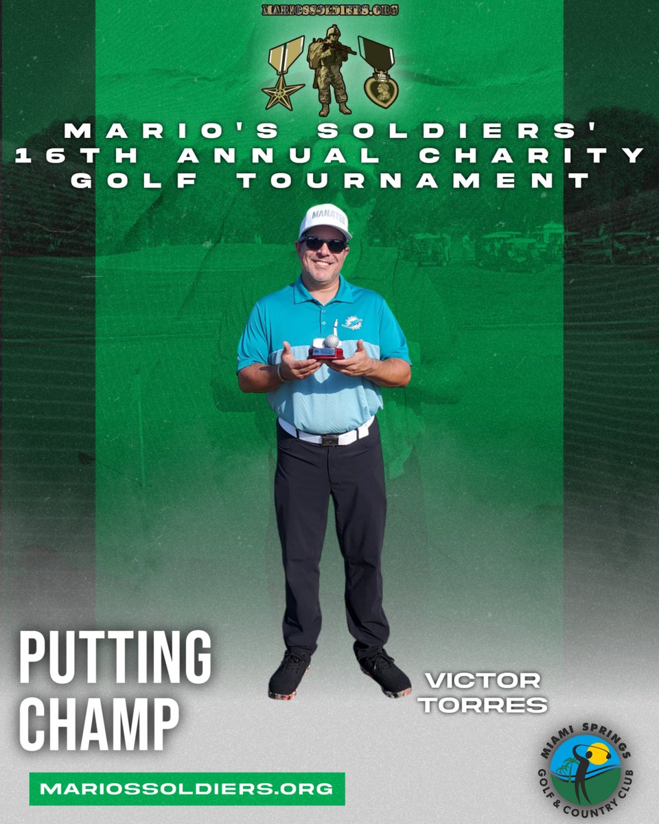🚨🏌️‍♂️ Congratulations to our winners of the 16th Annual Mario's Soldiers Charity Golf Tournament! 🏆

✨ Putting Champ: Victor Torres
✨ Longest Drive Winner: Alex Castello
✨ Tournament Runner-Ups: Alex Escobar &amp; Ray Azan
✨ Tournament Champions: Rene Gomez &amp; Manny Dominguez