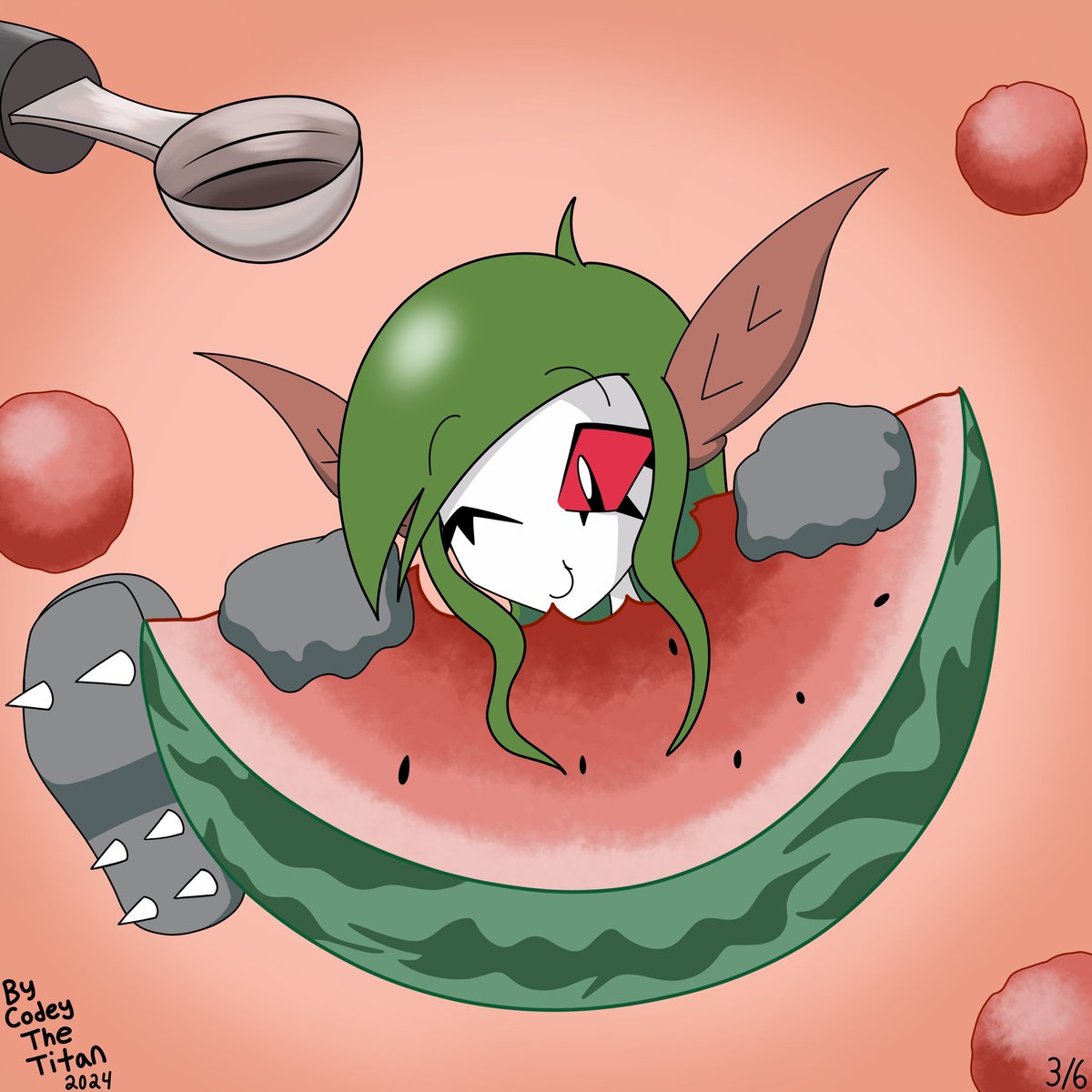 CodeyTitan's tweet photo. Part 3 of my Favorite Food Chibi Series. Here’s my OC Saturn the Moth Faerie’s Favorite Food, Watermelon. 🍉
#Saturn #MothFaerie #Faerie #Fairy #Chibi #OC #OriginalCharacter #ArtistOnTwitter #DigitalArt #Melon #Punk #Goth #Watermelon #Cute #Kawaii #AnthroMoth #MothOC #Food #Art https://t.co/YGiVV79lDe