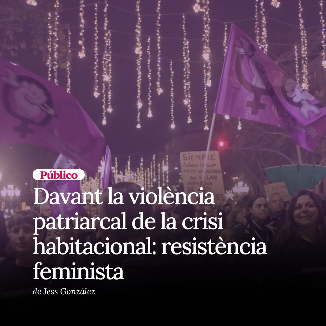 Aquests dies estem cridant que S’HA ACABAT

S’ha acabat callar davant la violència patriarcal que s’aprofita del nostre temps i de les nostres feines precàried per limitar la nostra capacitat d’accedir a un habitatge digne.

No us perdeu aquest article de la <a href="/JessGH_/">Jess González H.</a> a propòsit