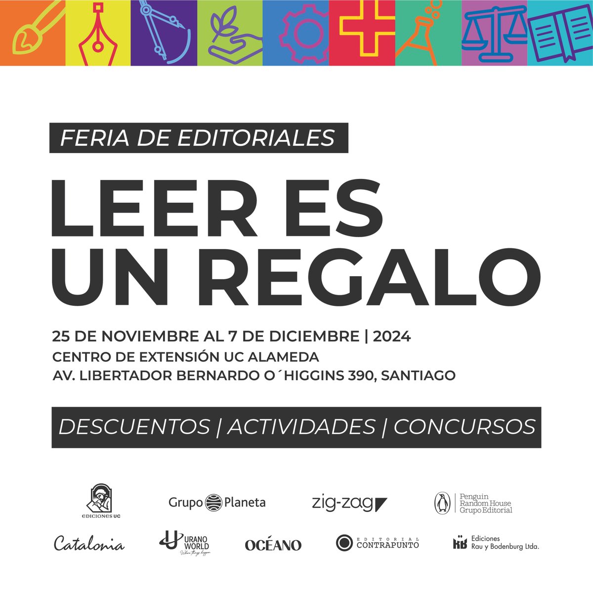 Universidad Católica (@ucatolica) on Twitter photo ¡Atención #ComunidadUC! 📢📚 Desde HOY vuelve #LeerEsUnRegalo 🎁✨ la feria literaria organizada por <a href="/edicionesuc/">Ediciones UC</a> con #EntradaLiberada, ofertas y lanzamientos desde el 25 de noviembre al 7 de diciembre, en el Centro de #ExtensiónUC de la #CasaCentralUC: acortar.link/dlUwje ¡Atención #ComunidadUC! 📢📚 Desde HOY vuelve #LeerEsUnRegalo 🎁✨ la feria literaria organizada por <a href="/edicionesuc/">Ediciones UC</a> con #EntradaLiberada, ofertas y lanzamientos desde el 25 de noviembre al 7 de diciembre, en el Centro de #ExtensiónUC de la #CasaCentralUC: acortar.link/dlUwje