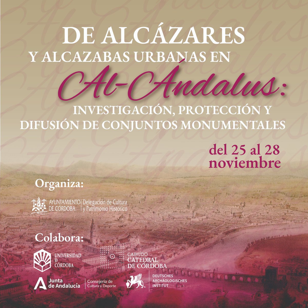AlcazabaAlmeria's tweet image. #DifusionAlcazaba | 🕌 Esta semana participamos en las Jornadas 'De alcázares y alcazabas urbanas en Al-Ándalus: investigación, protección y difusión de Conjuntos Monumentales' organizadas por la @cultura_cordoba del 25 al 28 de nov👇

#PGI #InvestigaciónAlcazaba #AlcazabaAlmeria