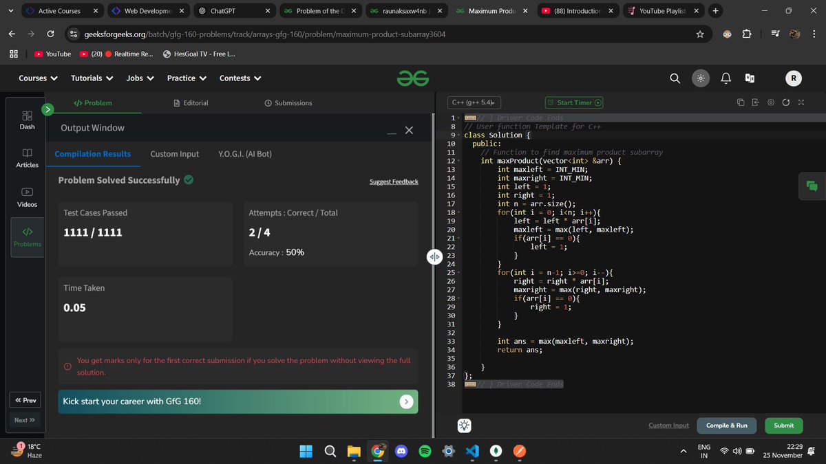 raunakcode's tweet image. Day 10/160      
Completed todays problem.        
#gfg160 #geekstreak2024