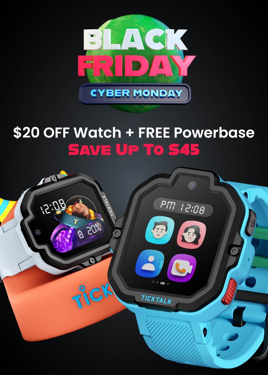 cryptovoydx's tweet photo. Our Black Friday/Cyber Monday deals start now!🚨 🎉 

Give your family the gift of safety &amp; connection with TickTalk 5, the #1 smartwatch for kids with Voice &amp; Video Calling, GPS Location Tracking, Secure Messaging &amp; more!

Shop now &amp; save BIG this holiday season with TickTalk!⌚ https://t.co/Imn6PSIJIm
