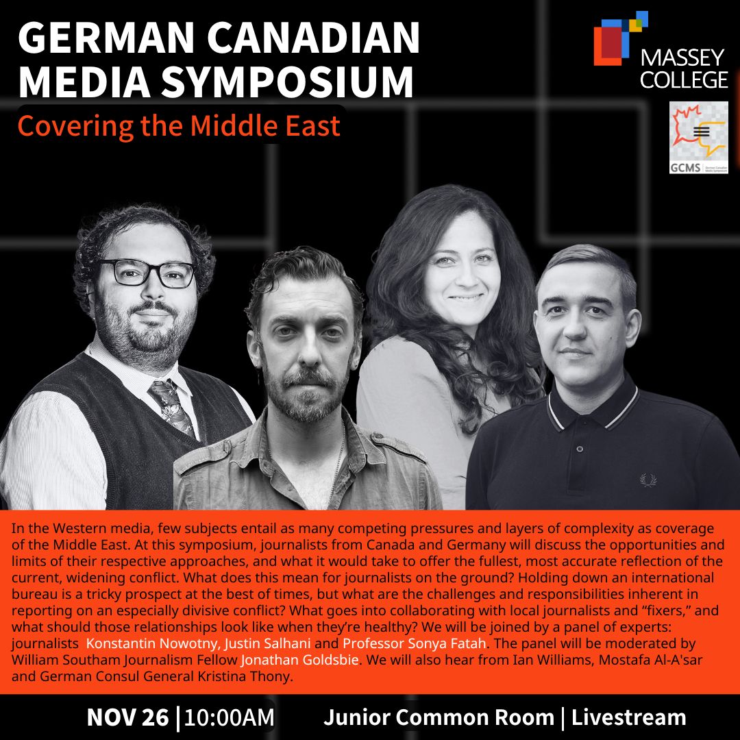 TOMORROW: A livestream is available. You don't have to be in Toronto to take this in. (*A YouTube link will be posted at this address an hour before, so link should be available at 9EST, aka 1030 NST for a 10EST/1130NST start: masseycollege.ca/events/german-…).