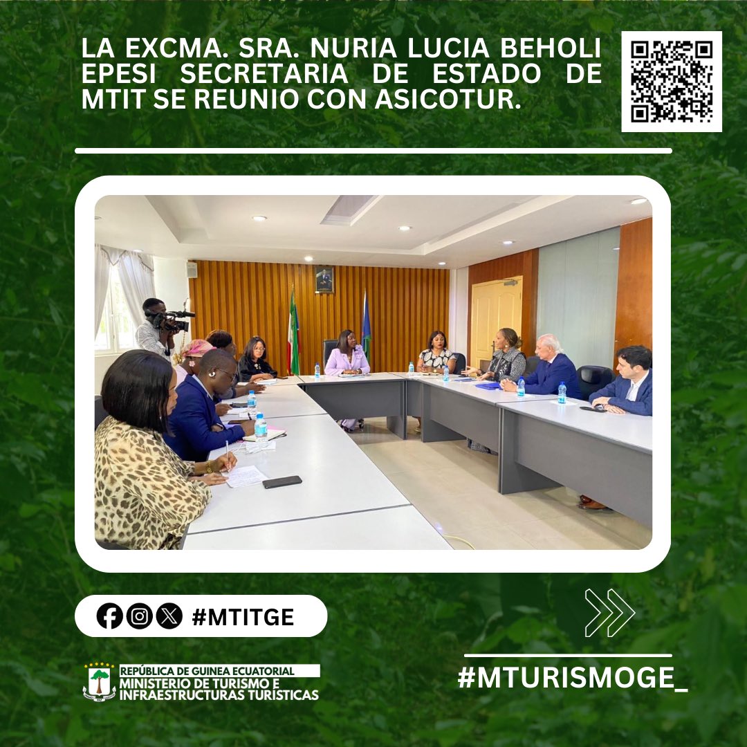 MTurismoGE_'s tweet photo. La Secretaria de Estado del MTIT, Excma. Sra. Nuria Lucia Beholi Epesi, asistida de la DGPT y la DGPDT, se reunió con la Asociación Internacional para la Cooperación y el Desarrollo Turístico (ASICOTUR) donde se presentó el Plan Director del proyecto Camino de Santiago.

#mtit https://t.co/bsE3brAncy