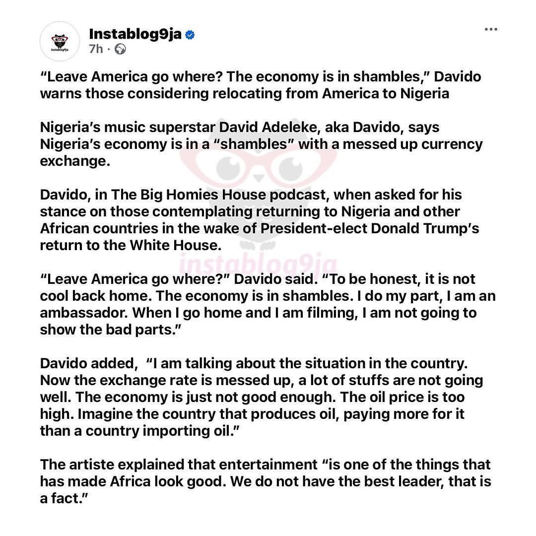 instablog9ja's tweet photo. Actor Patrick Doyle reacts to Davido’s recent comments about Nigeria’s economy

#Instablog9jagists #TrendingStory #Awareness #StayUpdated https://t.co/cfR8yWL1eO