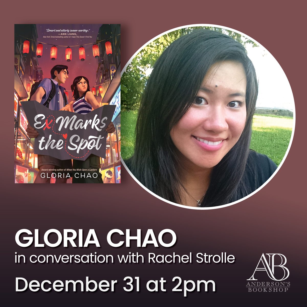 Anderson's Bookshops (@andersonsbkshp) on Twitter photo The BEST way to end 2024, is with a favorite author! Join us in Downers Grove for a NYE daytime event with popular YA author, Gloria Chao <a href="/gloriacchao/">Gloria Chao | THE EX-GIRLFRIEND MURDER CLUB</a>! In conversation with YAllfest's Rachel Strolle! Tickets include a book: ExMarksTheSpotAndersons.eventcombo.com The BEST way to end 2024, is with a favorite author! Join us in Downers Grove for a NYE daytime event with popular YA author, Gloria Chao <a href="/gloriacchao/">Gloria Chao | THE EX-GIRLFRIEND MURDER CLUB</a>! In conversation with YAllfest's Rachel Strolle! Tickets include a book: ExMarksTheSpotAndersons.eventcombo.com