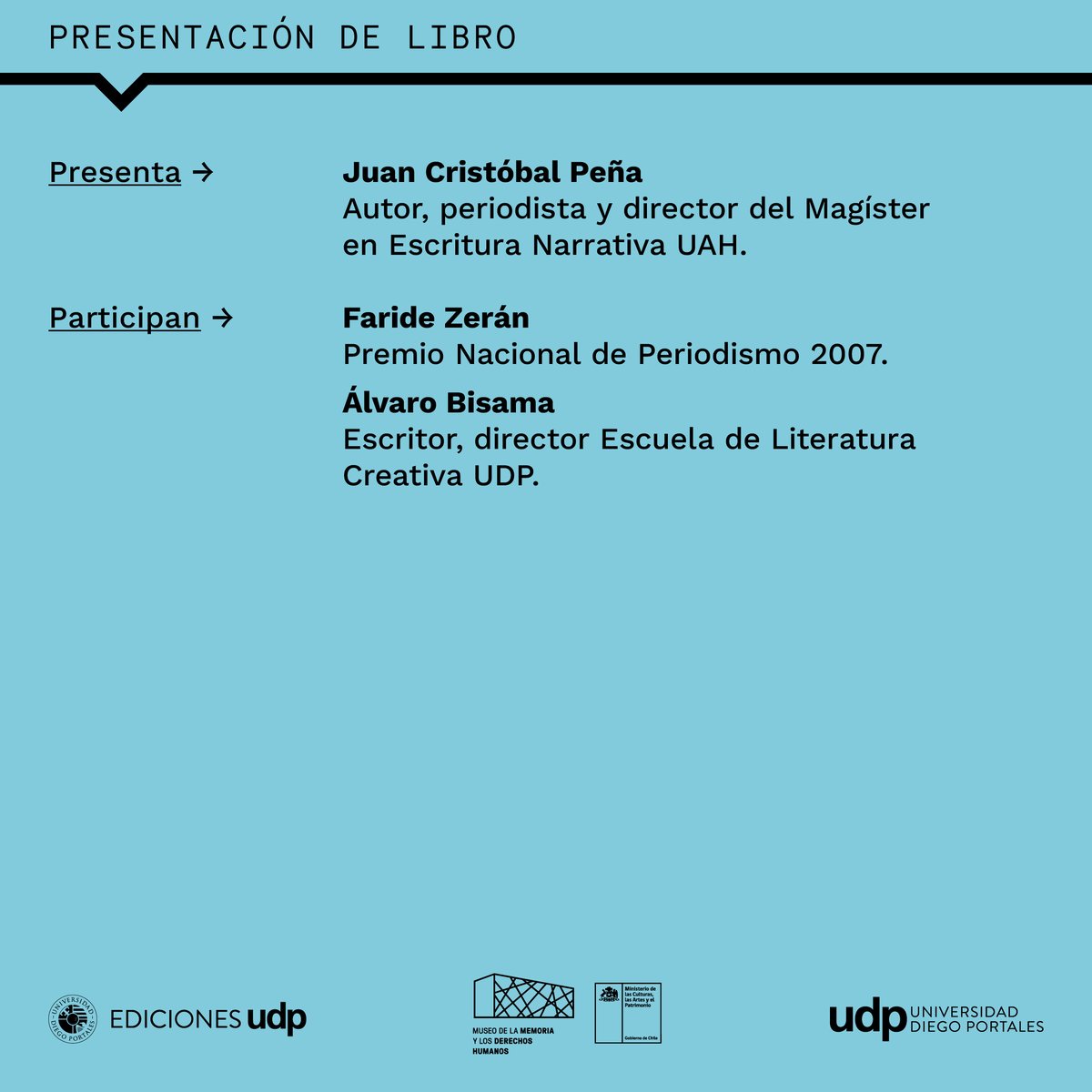 udp_cl's tweet photo. 🗓️El 5 de diciembre se desarrollará la presentación de "Letras Torcidas. Un perfil de Mariana Callejas" de Juan Cristóbal Peña, publicado por #EdicionesUDP📚

🗣️En la instancia presentará Juan Cristóbal Peña, autor y periodista. Además participará Faride Zerán y Álvaro Bisama💬 https://t.co/z9XCjqjJyT