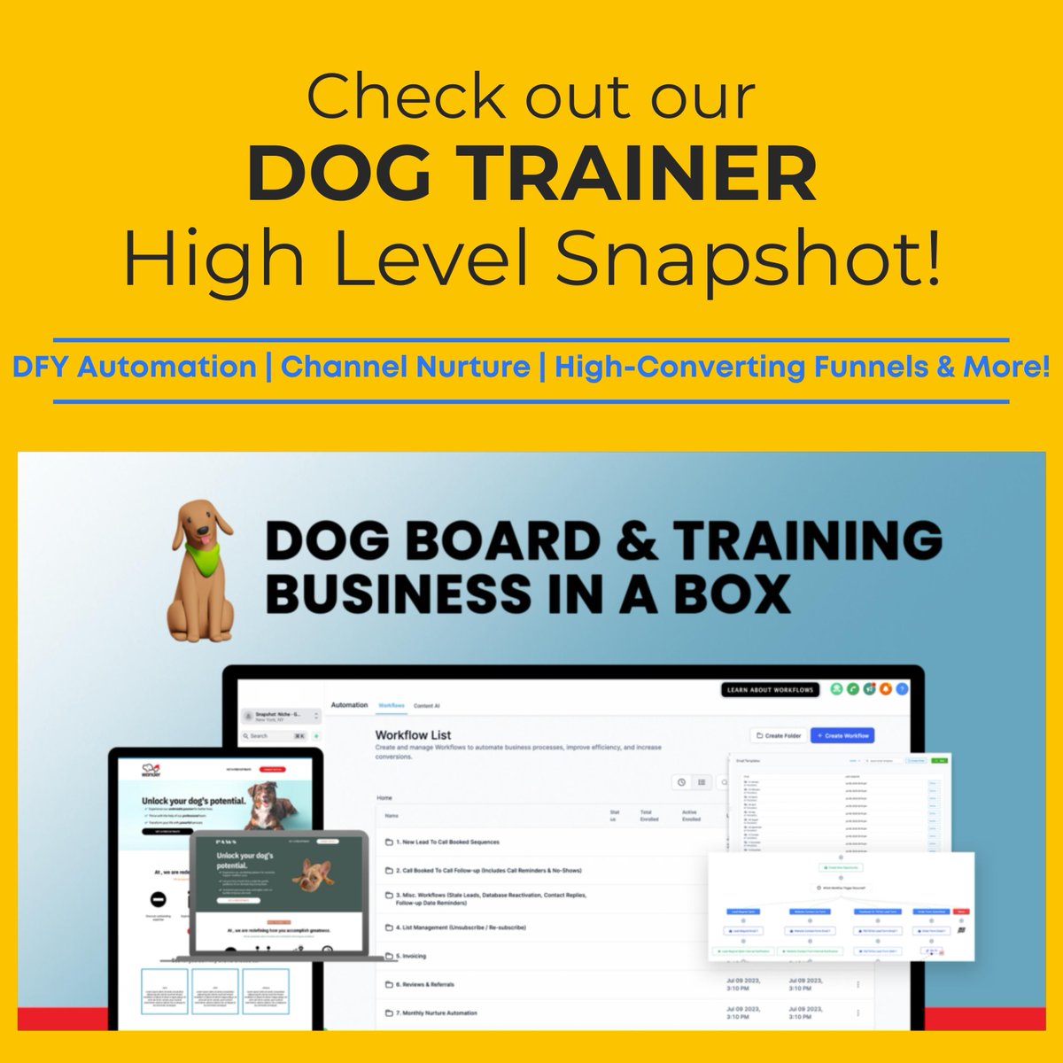 HLProTools's tweet photo. The Epic Dog-Trainer Snapshot is designed to capture leads, nurture prospects, and convert customers into promoters. With this snapshot, you can deliver a solution for Dog Trainers that surprises and delights.
Visit https://t.co/5q46Mcglt2 to check it out today! https://t.co/OeKFVxN8DC