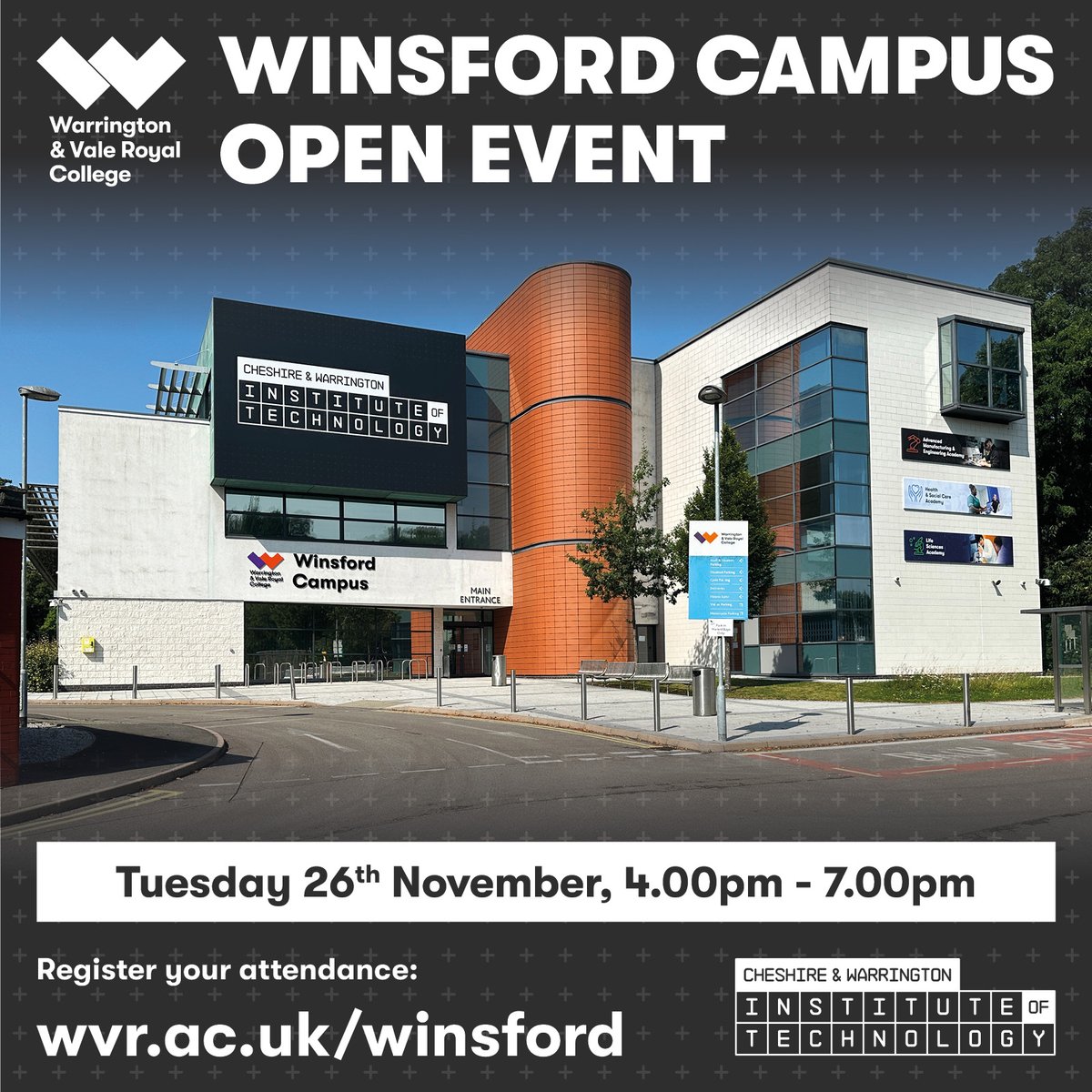 Final reminder – Winsford Campus Open Event tomorrow! 📢🎉

👉 Register your attendance: wvr.ac.uk/winsford

We can’t wait to welcome you!

#WinsfordOpenEvent #YourCareerCollege #WVRCollege