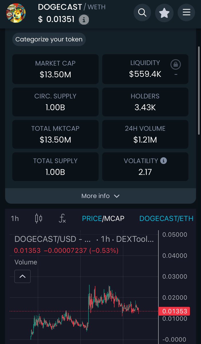 I keep dcaing all the $DOGECAST dips I think once elon starts his dogecast podcast with vivik its ggs gonna be over $100M-$200M easily 🫡

X: <a href="/DogecastETH/">Dogecast (Parody)</a> 

TG: t.me/DogeCastETH

Chart: dextools.io/token/dogecast
