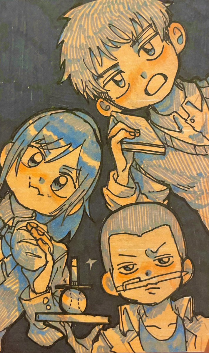 104_jk_'s tweet photo. 手描きｱﾅﾛｸﾞ進撃高校の三馬鹿トリオ

(※ちょい現パロ) https://t.co/6UO0SpS0Pf