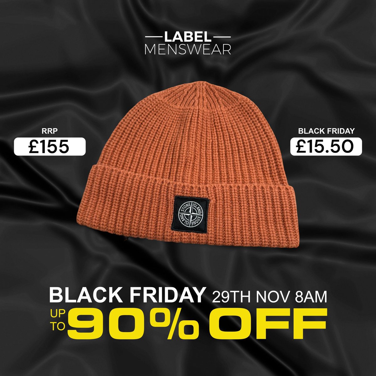 90% off Stone Island beanies. Retweet for 15 minutes early access to Black Friday! ⏰