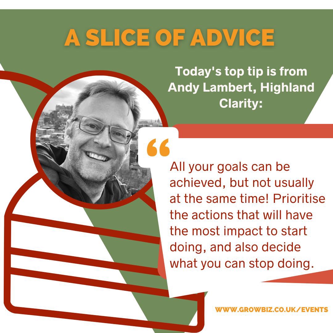 A ‘slice of advice’ from Andy Lambert of Highland Clarity. 

In his interactive #learning session next week, Andy will help you reflect on your key take-aways from this year whilst helping you to create your future intentions.