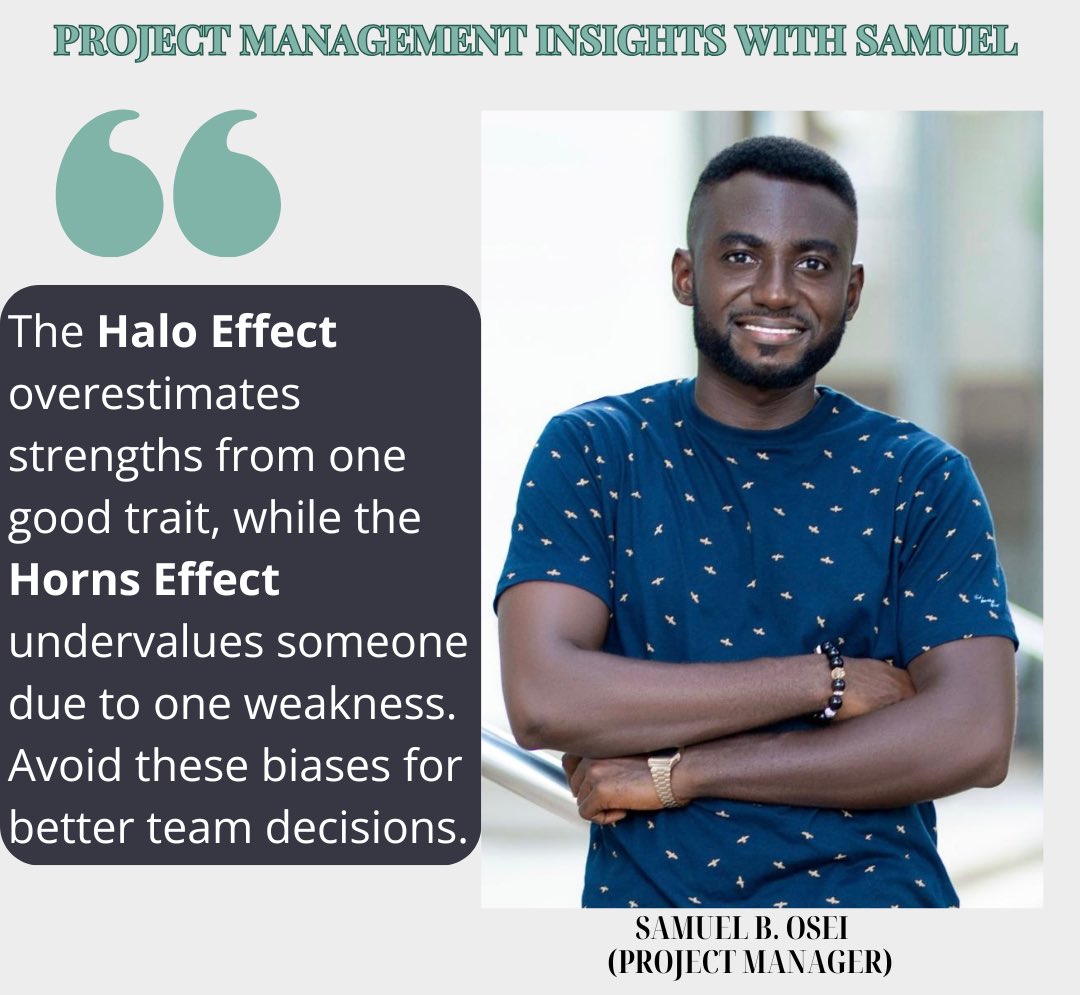 samboatsei's tweet image. 𝐓𝐡𝐞 𝐅𝐚𝐥𝐥𝐚𝐜𝐲 𝐨𝐟 𝐇𝐚𝐥𝐨 𝐚𝐧𝐝 𝐇𝐨𝐫𝐧𝐬: The Biases We Must Overcome in Project Management
As project managers, it’s easy to fall into the trap of assuming someone's abilities based on a first impression.
#SamTheProjectManager #ProjectManagementTips #PMI