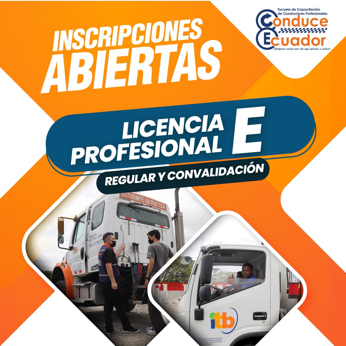 ConducEcuador's tweet photo. 🚛 ¡Inscripciones abiertas!  
Conduce camiones pesados, tráileres y volquetas con el curso para la Licencia Tipo E  

📲 Escríbenos al WhatsApp 📲 0985291890 y asegura tu lugar.  
#curso #camiones #licenciadeconducir #LicenciaTipoE #Guayaquil #Ecuador https://t.co/V4yhT5SqkI