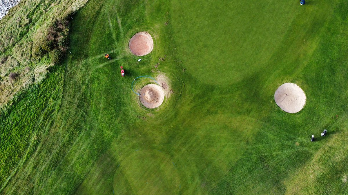 Rest for the course over the weekend and a cracking drying day for us today. Prepped for more drainage on the 1st &amp; 5th, and started the left greenside bunkers, also on the 5th. One going, one being shuffled left. Tees hand mown, and surrounds brushed ready for cutting tomorrow.
