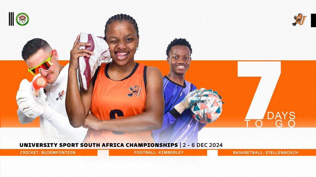 UJ_Sport's tweet photo. 𝐔𝐍𝐈𝐕𝐄𝐑𝐒𝐈𝐓𝐘 𝐒𝐏𝐎𝐑𝐓 𝐒𝐎𝐔𝐓𝐇 𝐀𝐅𝐈𝐂𝐀 𝐂𝐇𝐀𝐌𝐏𝐈𝐎𝐍𝐒𝐇𝐈𝐏𝐒 𝟐𝟎𝟐𝟒

7⃣ 𝗱𝗮𝘆𝘀 𝘁𝗼 𝗴𝗼, we have one more tournament on our calendar for the year.

#UJAllTheway #OrangeArmy #UJFootball #UJCricket #UJBasketball #USSAChamps https://t.co/UcaaNsN1Wf