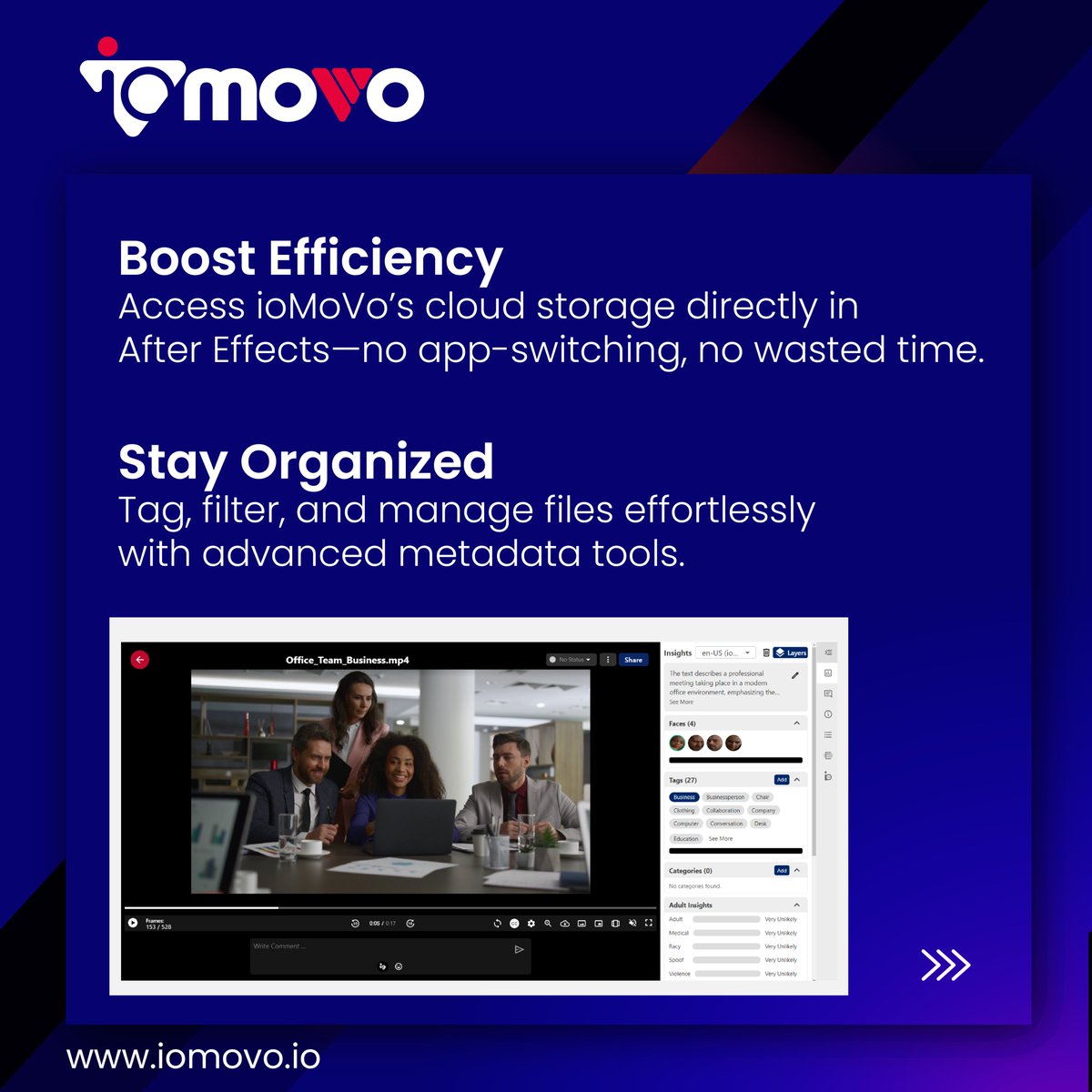 iomovoio's tweet photo. Supercharge your After Effects workflow with ioMoVo! 🚀

Effortlessly access, organize, and collaborate on assets directly in #AdobeAfterEffects. 🌟

✨ Boost Efficiency
📂 Stay Organized
🤝 Seamless Collaboration
💾 Save Space
Simplify your editing process with ioMoVo! 🎬 https://t.co/YgFZJfRr2u