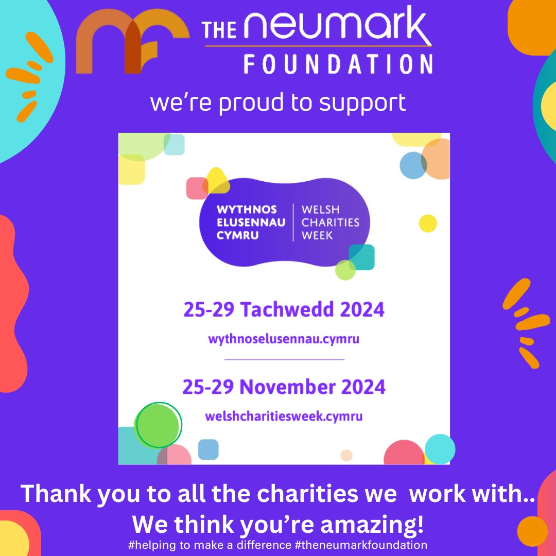 The Neumark Foundation is supporting #WelshCharitiesWeek taking place this year 25-29 November 2024.  This week is about recognising the work of charities, social enterprises, voluntary organisations and community and volunteer groups in Wales.  

vist.ly/3mnbeft